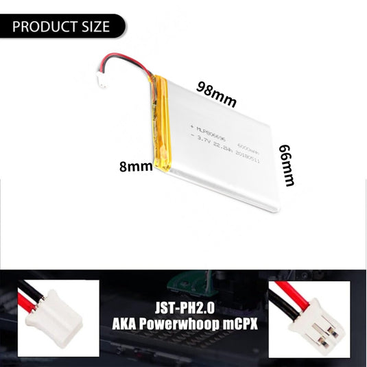 [PH2.0-JST Connector][806696] Universal 6000mAh 3.7V Rechargeable Li-Ion Lithium Polymer Battery - Polar Tech Australia