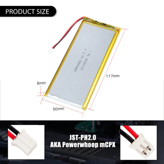 [PH2.0-JST Connector][8050115] Universal 5800mAh 3.7V Rechargeable Li-Ion Lithium Polymer Battery - Polar Tech Australia