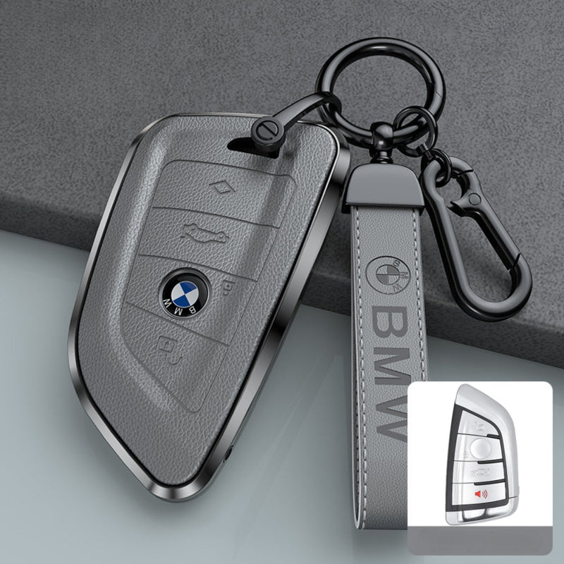 Cargue la imagen en el visor de la galería, BMW Zinc Alloy + Leather Protection Car Key Fob Case Cover For 1, 2, 3, 5, 7 Series, X3, X5, X6
