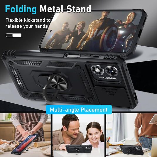 [Magnetic Ring Kickstand][Slide Camera Cover] Motorola Moto G Play 2024 - Shield Shockproof Rugged Heavy Duty Case - Polar Tech Australia