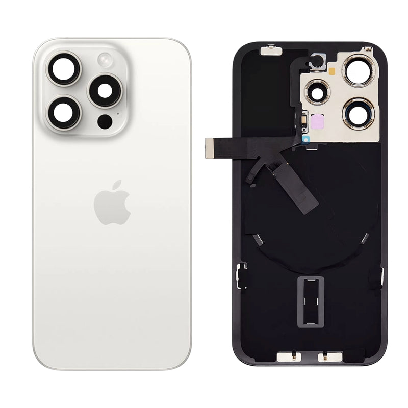 Cargue la imagen en el visor de la galería, [Assembly With Flex] Apple iPhone 15 Pro Max - Back Rear Replacement Glass Panel With Camera Lens, Flash Light Flex &amp; Magsafe Magnet Ring Wireless NFC Charging Flex
