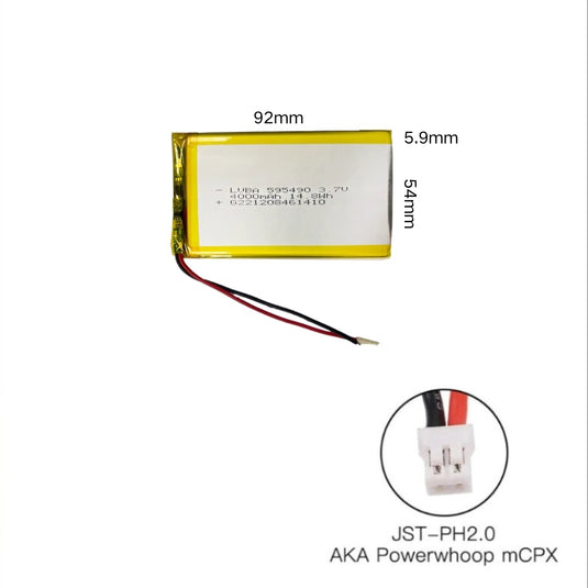 [PH2.0-JST Connector][595490/605590] Universal 4000mAh 3.7V Rechargeable Li-Ion Lithium Polymer Battery - Polar Tech Australia