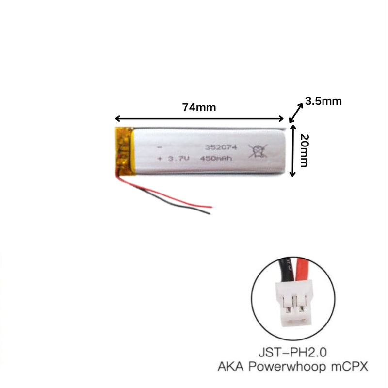 Load image into Gallery viewer, [PH2.0-JST Connector][352074] Universal 450mAh 3.7V Rechargeable Li-Ion Lithium Polymer Battery - Polar Tech Australia
