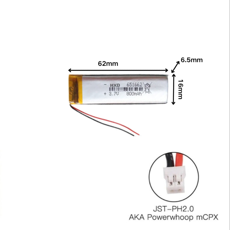 Cargue la imagen en el visor de la galería, [PH2.0-JST Connector][651662] Universal 800mAh 3.7V Rechargeable Li-Ion Lithium Polymer Battery - Polar Tech Australia
