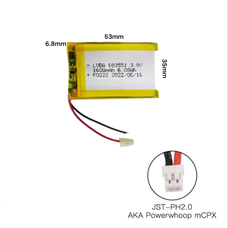 Cargue la imagen en el visor de la galería, [PH2.0-JST Connector][683551] Universal 1600mAh 3.8V Rechargeable Li-Ion Lithium Polymer Battery - Polar Tech Australia
