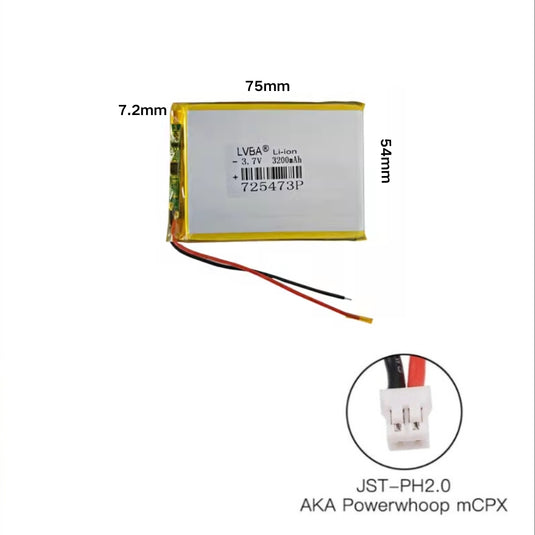 [PH2.0-JST Connector][725473] Universal 3200mAh 3.7V Rechargeable Li-Ion Lithium Polymer Battery - Polar Tech Australia