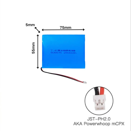 [PH2.0-JST Connector][505575] Universal 2500mAh 7.4V Rechargeable Li-Ion Lithium Polymer Battery - Polar Tech Australia