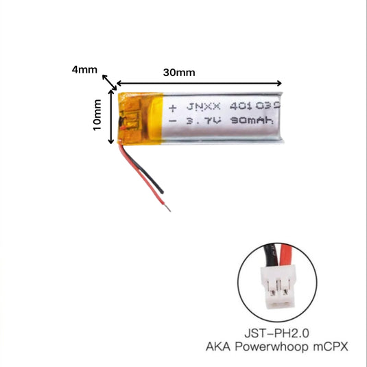 [PH2.0-JST Connector][401030] Universal 90mAh 3.7V Rechargeable Li-Ion Lithium Polymer Battery - Polar Tech Australia