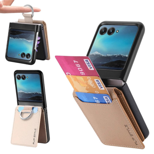 [With Card Slot] Motorola Razr 40/Ultra - Litchi Texture Leather Ring Wallet Phone Case - Polar Tech Australia