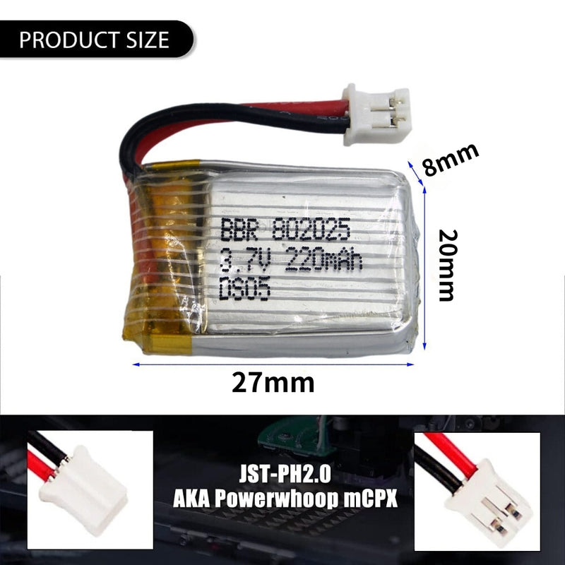 Load image into Gallery viewer, [PH2.0-JST Connector][802025] Universal 220mAh 3.7V Rechargeable Li-Ion Lithium Polymer Battery - Polar Tech Australia
