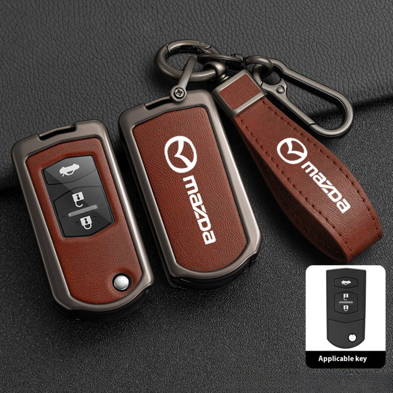 Load image into Gallery viewer, Mazda Zinc Alloy Leather Folding Car Key Fob Case Cover For Mazda 2, 3, 5, 6, CX-5, CX-7, CX-9, RX-8, MX-5

