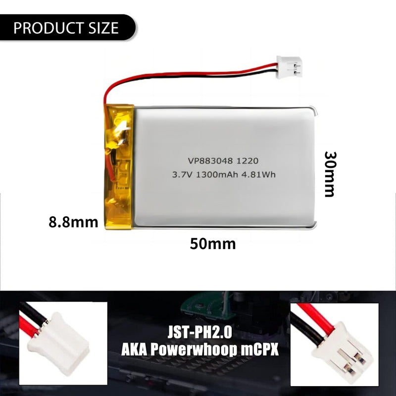 Load image into Gallery viewer, [PH2.0-JST Connector][883048] Universal 1300mAh 3.7V Rechargeable Li-Ion Lithium Polymer Battery - Polar Tech Australia
