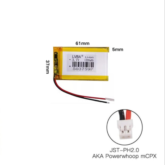 [PH2.0-JST Connector][503759] Universal 1200mAh 3.7V Rechargeable Li-Ion Lithium Polymer Battery - Polar Tech Australia