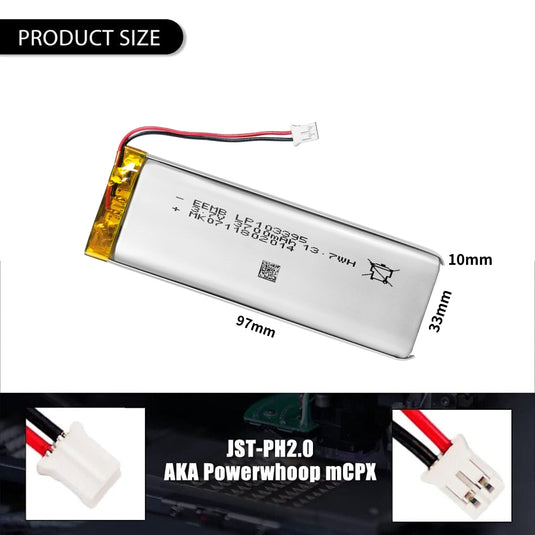 [PH2.0-JST Connector][103395] Universal 3700mAh 3.7V Rechargeable Li-Ion Lithium Polymer Battery - Polar Tech Australia