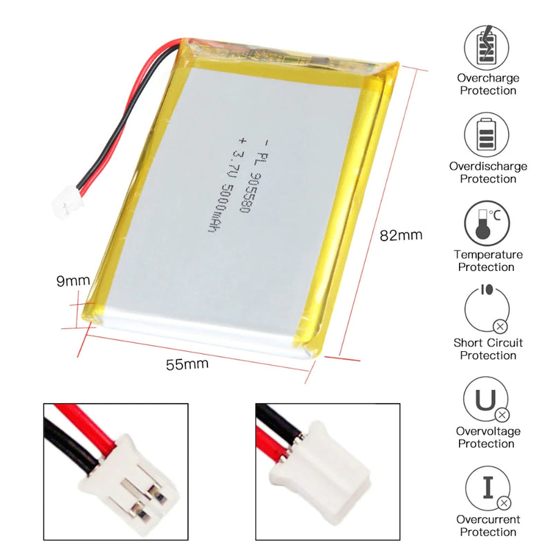 Load image into Gallery viewer, [PH2.0-JST Connector][905580] Universal 5000mAh 3.7V Rechargeable Li-Ion Lithium Polymer Battery - Polar Tech Australia
