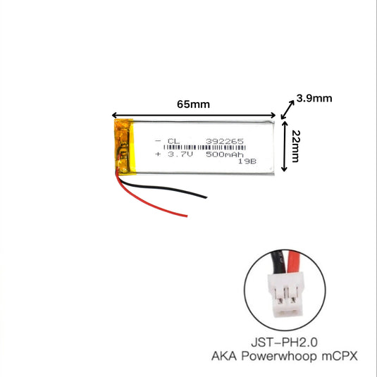 [PH2.0-JST Connector][392265] Universal 500mAh 3.7V Rechargeable Li-Ion Lithium Polymer Battery - Polar Tech Australia