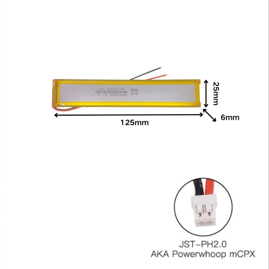 [PH2.0-JST Connector][6025125] Universal 3000mAh 3.7V Rechargeable Li-Ion Lithium Polymer Battery - Polar Tech Australia