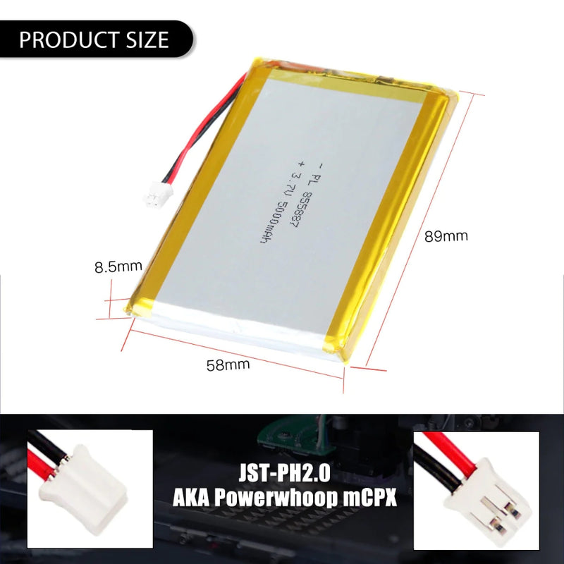 Cargue la imagen en el visor de la galería, [PH2.0-JST Connector][855887] Universal 5000mAh 3.7V Rechargeable Li-Ion Lithium Polymer Battery - Polar Tech Australia
