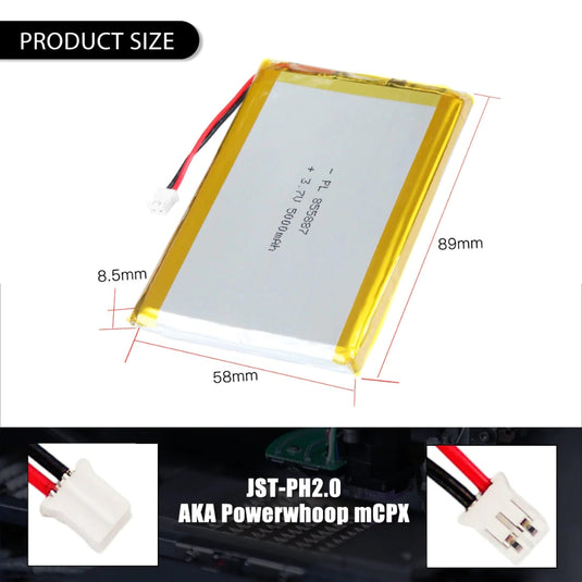 [PH2.0-JST Connector][855887] Universal 5000mAh 3.7V Rechargeable Li-Ion Lithium Polymer Battery - Polar Tech Australia