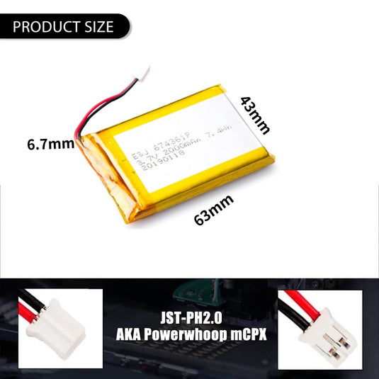 [PH2.0-JST Connector][604060] Universal 2000mAh 3.7V Rechargeable Li-Ion Lithium Polymer Battery - Polar Tech Australia