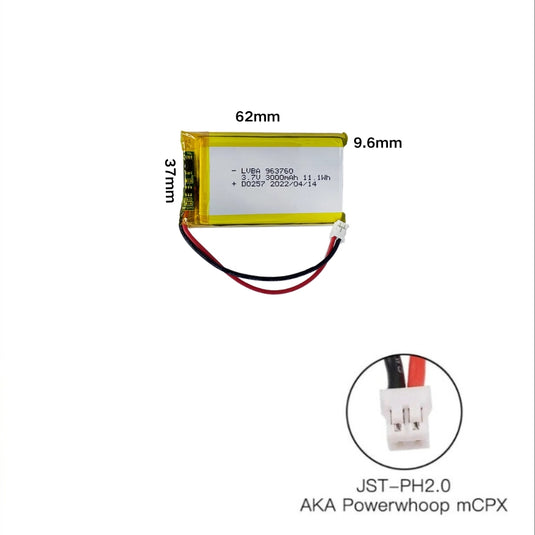 [PH2.0-JST Connector][963760] Universal 3000mAh 3.7V Rechargeable Li-Ion Lithium Polymer Battery - Polar Tech Australia