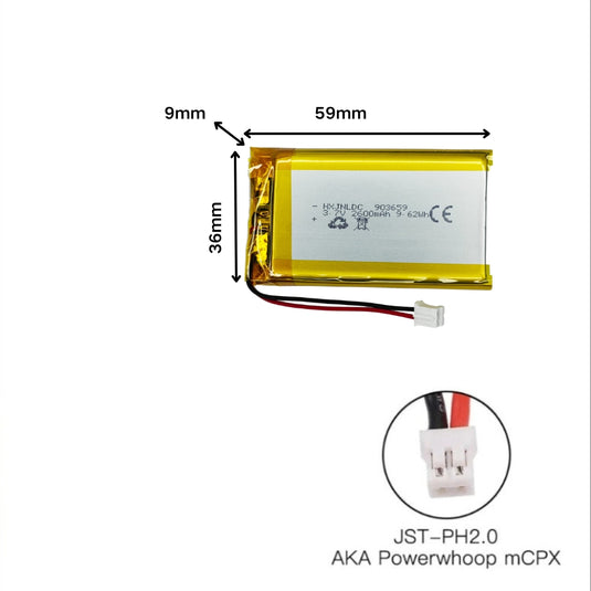 [PH2.0-JST Connector][903659] Universal 2600mAh 3.7V Rechargeable Li-Ion Lithium Polymer Battery - Polar Tech Australia