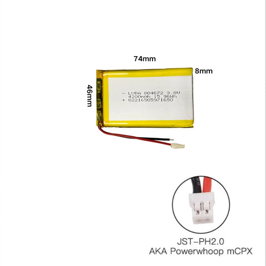 [PH2.0-JST Connector][804672] Universal 4200mAh 3.8V Rechargeable Li-Ion Lithium Polymer Battery - Polar Tech Australia
