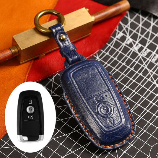 Ford Handcrafted Genuine Leather Folding Car Key Fob Protective Case Cover For Raptor F-150, Focus, Escort, Mondeo, Edge, Explorer, Mustang