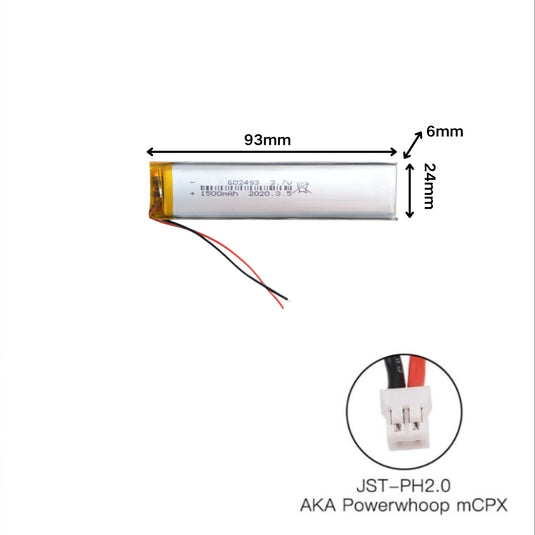 [PH2.0-JST Connector][602493] Universal 1600mAh 3.7V Rechargeable Li-Ion Lithium Polymer Battery - Polar Tech Australia