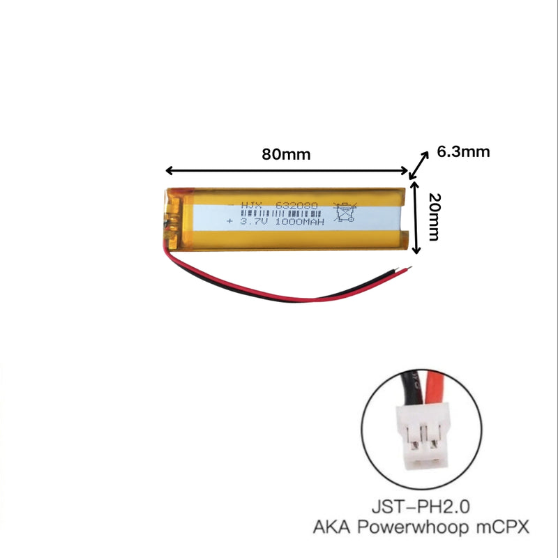 Load image into Gallery viewer, [PH2.0-JST Connector][632080] Universal 1000mAh 3.7V Rechargeable Li-Ion Lithium Polymer Battery - Polar Tech Australia
