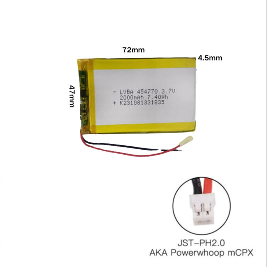 [PH2.0-JST Connector][454770] Universal 2000mAh 3.7V Rechargeable Li-Ion Lithium Polymer Battery - Polar Tech Australia