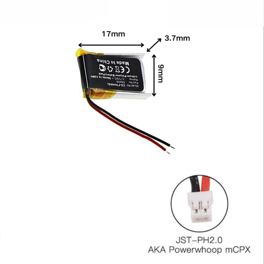 [PH2.0-JST Connector][370917] Universal 38mAh 3.7V Rechargeable Li-Ion Lithium Polymer Battery - Polar Tech Australia