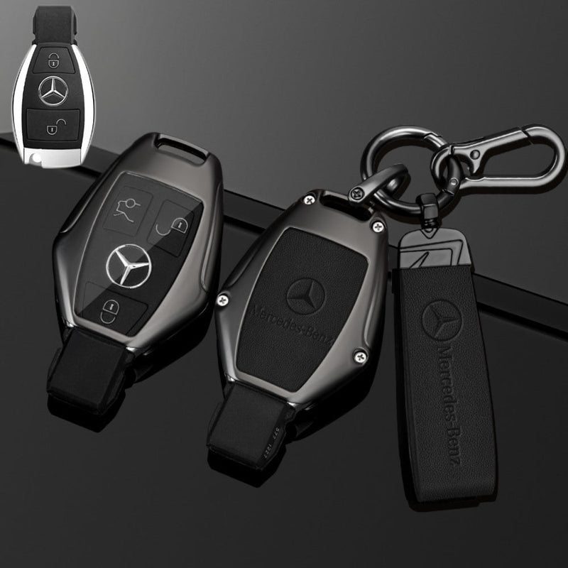 Load image into Gallery viewer, Mercedes Benz Alloy + Leather Protection Car Key Fob Case Cover For Benz A, B, C, E, S, G-Class, GLA, GLB, GLC, GLE, GLS, CLA, CLS, EQC - Polar Tech Australia
