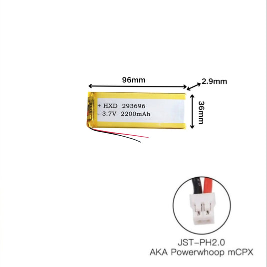 [PH2.0-JST Connector][293696] Universal 2200mAh 3.7V Rechargeable Li-Ion Lithium Polymer Battery - Polar Tech Australia