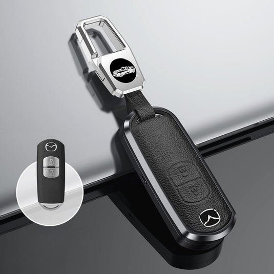 Mazda Aluminum Alloy Genuine Leather Car Key Fob Cover Case For MX-5, CX-5, CX-7, CX-9, Mazda 6 - Polar Tech Australia