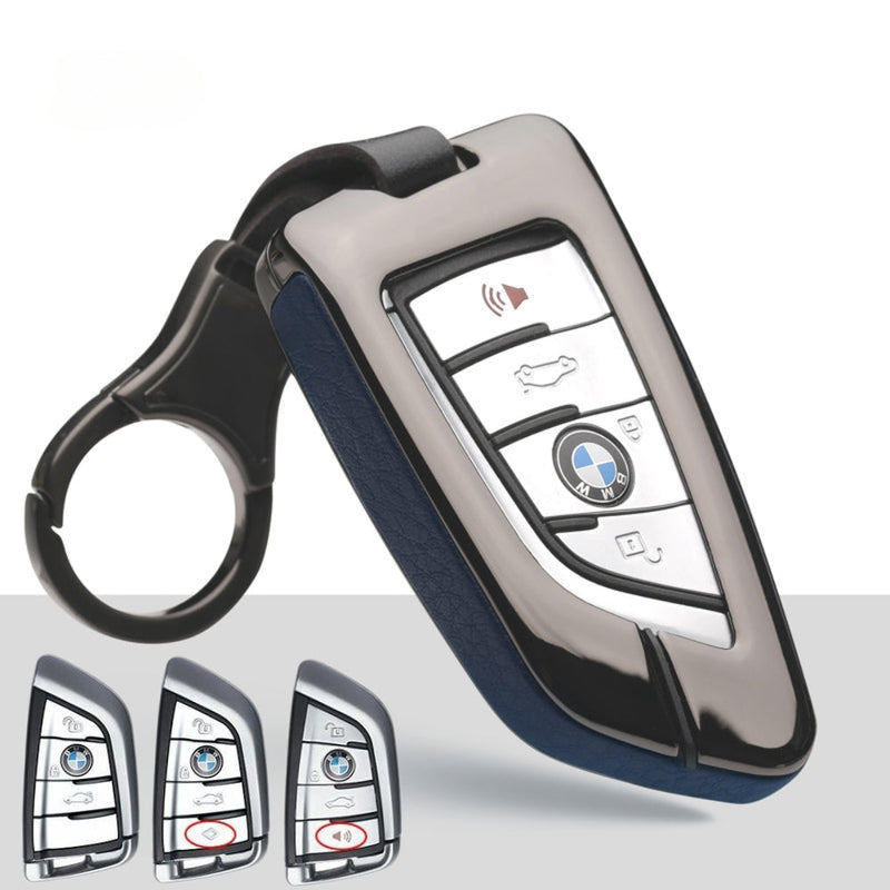 Load image into Gallery viewer, BMW Zinc Alloy + Leather Car Key Fob Case Cover For 1, 3, 4, 5, 6 Series, X3, X5, X6, X7
