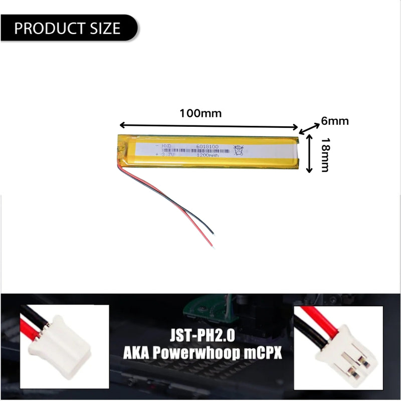 Cargue la imagen en el visor de la galería, [PH2.0-JST Connector][6018100] Universal 1200mAh 3.7V Rechargeable Li-Ion Lithium Polymer Battery - Polar Tech Australia
