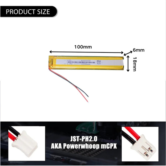 [PH2.0-JST Connector][6018100] Universal 1200mAh 3.7V Rechargeable Li-Ion Lithium Polymer Battery - Polar Tech Australia
