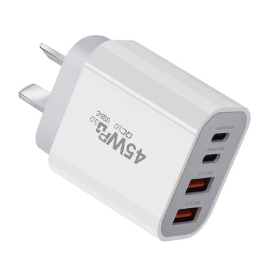 45W PD Type-C + QC 3.0 USB Dual Port Wall Travelling Charger Adapter-  (SAA Approved/AU Plug)