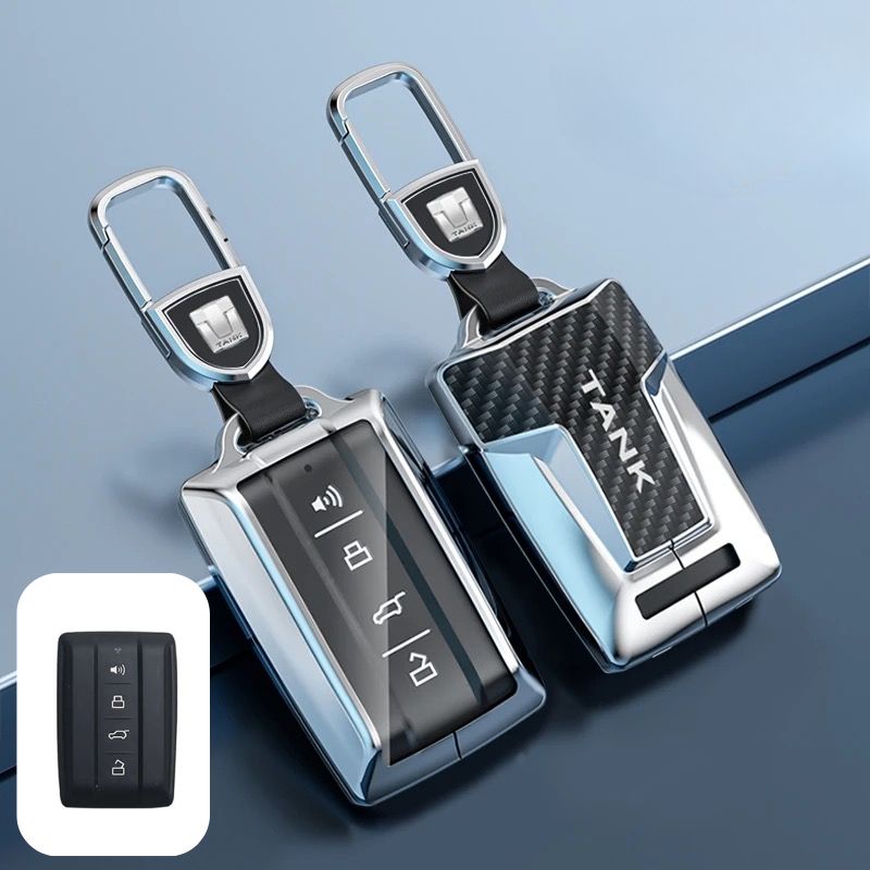 Chargez l&#39;image dans la visionneuse de la galerie, Great Wall Zinc Alloy + Carbon Fiber Texture Car Key Fob Case Cover For Tank 300, 400, 500
