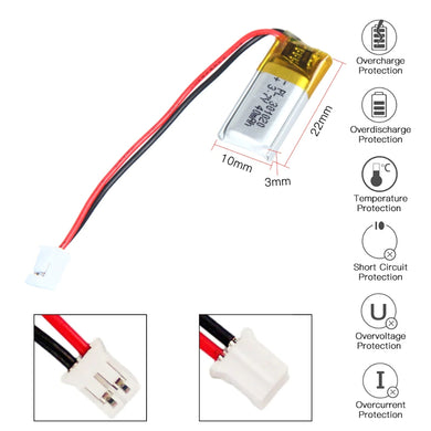 [PH2.0-JST Connector][301020/301120] Universal 40mAh 3.7V Rechargeable Li-Ion Lithium Polymer Battery - Polar Tech Australia