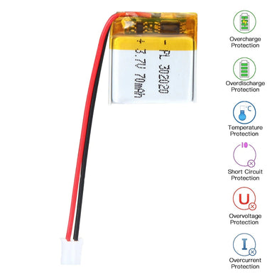 [PH2.0-JST Connector][302020] Universal 70mAh 3.7V Rechargeable Li-Ion Lithium Polymer Battery - Polar Tech Australia