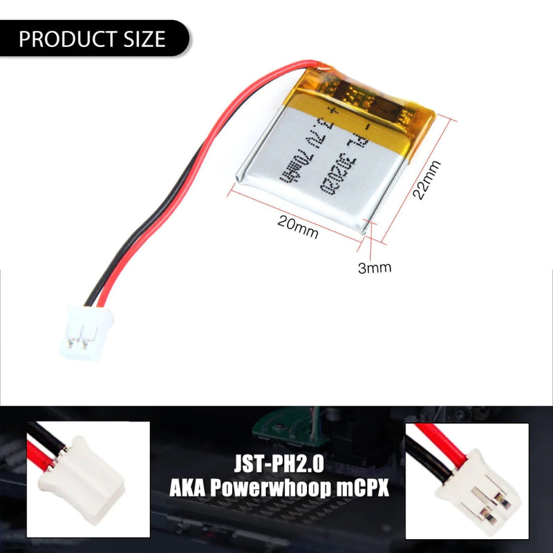 Load image into Gallery viewer, [PH2.0-JST Connector][302020] Universal 70mAh 3.7V Rechargeable Li-Ion Lithium Polymer Battery - Polar Tech Australia
