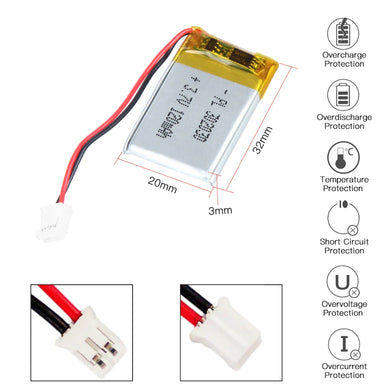 [PH2.0-JST Connector][302030] Universal 120mAh 3.7V Rechargeable Li-Ion Lithium Polymer Battery - Polar Tech Australia