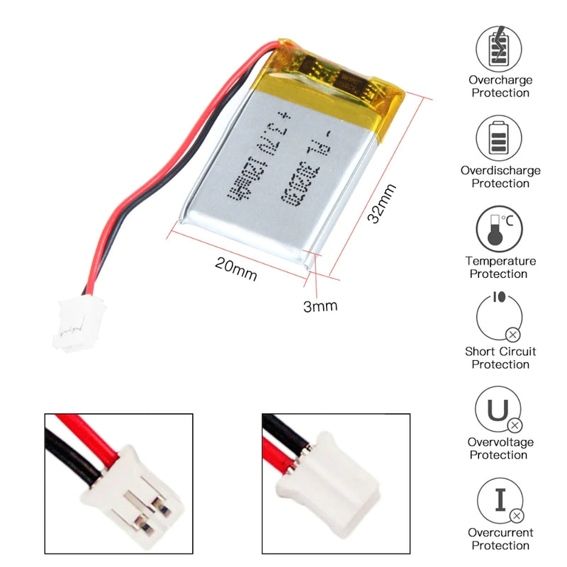 Load image into Gallery viewer, [PH2.0-JST Connector][302030] Universal 120mAh 3.7V Rechargeable Li-Ion Lithium Polymer Battery - Polar Tech Australia
