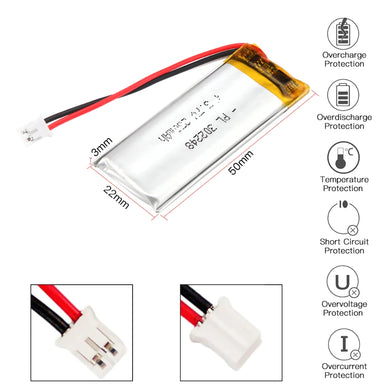 [PH2.0-JST Connector][302248] Universal 230mAh 3.7V Rechargeable Li-Ion Lithium Polymer Battery - Polar Tech Australia