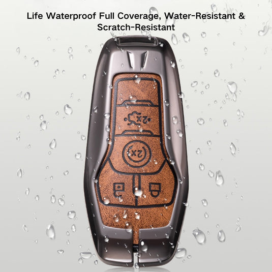 Ford Zinc Alloy Leather Folding Car Key Fob Case Cover For Ranger, Mustang, Everest, Escape, Puma, Transit, Focus, Fiesta, Ranger Raptor, Mondeo