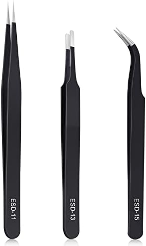 Cargue la imagen en el visor de la galería, 10-Piece Precision Tweezers Set – ESD Anti-Static Stainless Steel Kit with Storage Pouch
