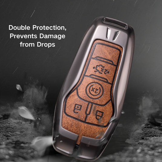 Ford Zinc Alloy Leather Folding Car Key Fob Case Cover For Ranger, Mustang, Everest, Escape, Puma, Transit, Focus, Fiesta, Ranger Raptor, Mondeo