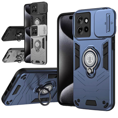 [Built-in Ring Bracket][With Slide Lens Cover] Motorola Moto G13/23 Mecha-style Anti-slip Protective Hard Heavy Duty Series Case - Polar Tech Australia